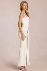 Square Neck Tie Gather Maxi Dress in Pearl