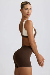 Ruched Mini Shorts in Pecan Marl