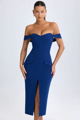 Off Shoulder Midaxi Dress in True Navy