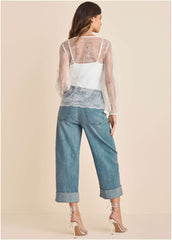 Lace Long Sleeve Top White