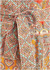 Linen Tie Waist Romper Medallion Golden Patchwork