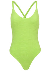 Textured High Leg One Piece Bright Lime Green