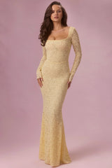 Lace Long Sleeve Maxi Dress in Butter