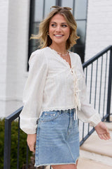 Harper Ivory Eyelet Tie Front Top