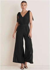 Tie Strap Wide Leg Jumpsuit Jet Black