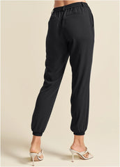 Woven High Rise Joggers Jet Black