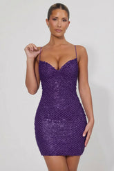 Embellished Sweetheart Neck Mini Dress in Purple