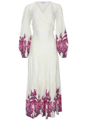Printed Linen Two Piece Set Pink Boho Paisley Border