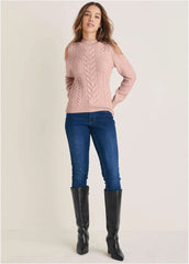 Cable Cold Shoulder Sweater Evening Sand