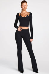 Modal Mid Rise Flared Trousers in Black