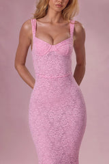 Lace Sweetheart Neck Gown in Blush Pink