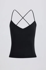 Cross Back Tank Top in Black
