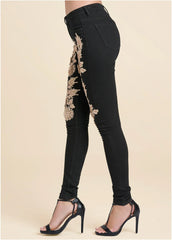 Floral Embellished Jeans Black Multi