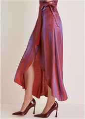 Lamà Wrap Maxi Skirt Burgundy Lame