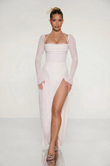 Embellished Cowl Neck Maxi Dress in Ivory
