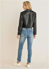 Faux Leather Moto Jacket Jet Black