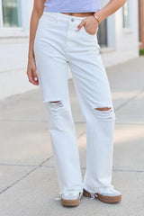 Ariel White Distressed Wide Leg Jeans