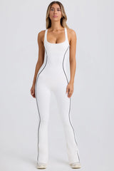 Petite Soft Active Open Back Jumpsuit in White