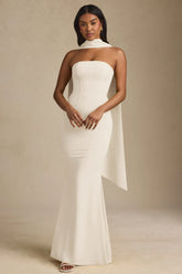 Scarf Detail Strapless Gown in Ivory