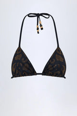 Charm Detail Triangle Bikini Top in Black
