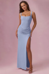 Mesh Draped Bridesmaid Dress in Sky Blue