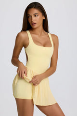 Soft Active Open Back Pleated Tennis Dress in Lemon