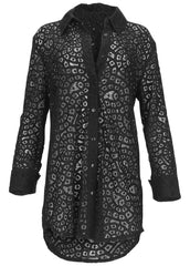 Lace Cover Up Button Down Jet Black