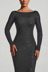 Embellished Open Back Gown in Black