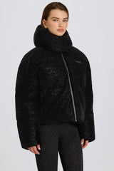 Waterproof Cropped Oversized Ski Jacket in Black Leopard