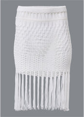 Fringe Mini Skirt Pearl White