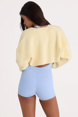 Ribbed Knit Cropped Shrug in Lemon