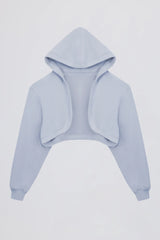 Brushed Jersey Hooded Cropped Shrug in Soft Blue