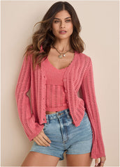 Pointelle Bell Cardigan Paradise Pink