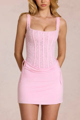 Lace Corset Mini Dress in Blossom Pink