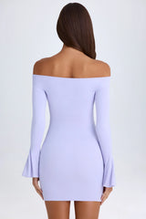 Off Shoulder Cut Out Mini Dress in Soft Lilac