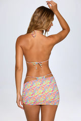Asymmetric Ruched Micro Mini Skirt in Bright Multi Print