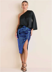 Sequin Midi Skirt Blue Black