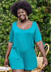 Cold Shoulder Romper Aqua Reef