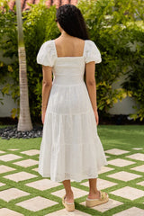Forget Me Not White Eyelet Short Sleeve Midi Dress