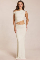 Asymmetric Drape Maxi Dress in Ivory
