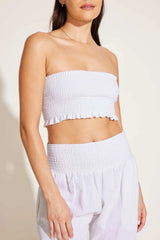 Nya Smocked Bandeau Top White Crinkle Linen