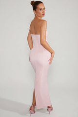 Embellished Bandeau Cowl Neck Maxi Dress in Blush