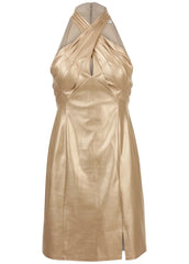 Faux Leather Mini Dress Gold Metallic