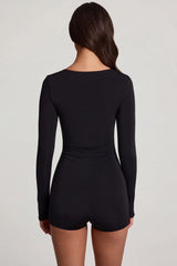 Soft Jersey Sweetheart Long Sleeve Mini Playsuit in Black