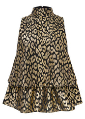 Tiered Hem Mock Neck Top Black Multi