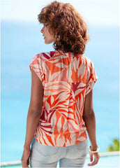 Printed Short Sleeve Top Red Multi