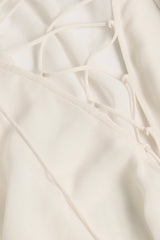 Lace Up Balloon Sleeve Mini Dress in Ivory