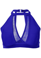 High Neck Keyhole Swim Top Cobalt Blue