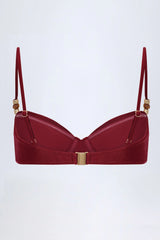Bead Embellished Ruched Underwired Bikini Top in Dark Cherry