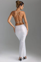Embellished Cut Out Backless Maxi Dress in White